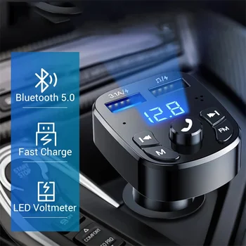 רכב נגן Mp3 Dual Usb מטען מהיר Fm Bluetooth מקלט Bluetooth תואם 5.0 משדר Fm כונן Usb Flash Plug ערכת הרכב.