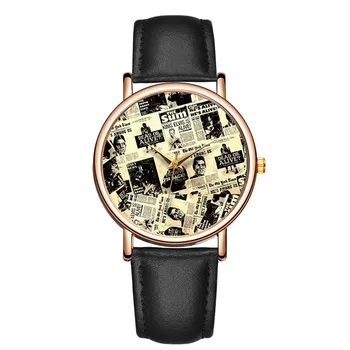 אופנה נשים שעון וינטג ' של עיתון קוורץ שעון אלגנטי עור עמיד למים קוורץ שעון היד Montre פאטאל