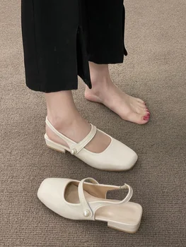 נעליים נוחות לנשים 2023 הקיץ בלוק עקבים סגור הבוהן סנדלים חליפה נשית בז 'מרי ג' יין שטוחות פלטפורמה רטרו עבים.