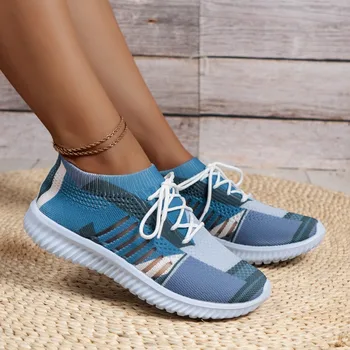 סחר החוץ גדול גודל מזדמן נעלי נשים 2023 חדש מקרית רשת נעלי ריצה מודפס צעד אחד עצלנים נעליים 42