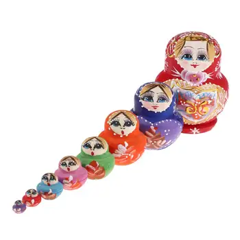 10 חתיכות בנות בבושקה רוסית Matryoshka לערום בובות