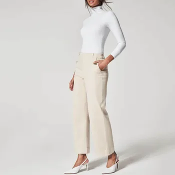 משרד ליידי Workwear מכנסיים מוצק צבע המכנסיים רגל ישרה Pantalettes נראה דק אלגנטי נשים מכנסיים בצבע אחיד Pantalon