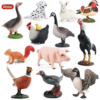 חוות מודל סימולציה אווז ברווז חזיר, תרנגולת ארנב כלב דמויות פעולה עופות חיות פסלון PVC מיניאטורי מקסים צעצועים לילדים