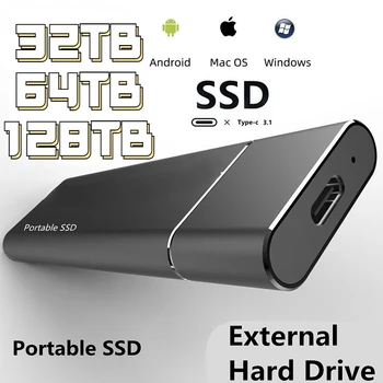 חדש-גבוה, מהירות דיסק קשיח 4TB 8 טרה-בתים 16 טרה-בתים 32TB 64TB 128TB SD נייד דיסק קשיח חיצוני USB 3.1/Type-C ממשק אחסון בנפח גדול