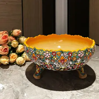 פרסי יד-צבוע פה פרח בעל שלוש רגליים אמנות קערה Y110 משק הבית הסלון לחדר האוכל קערת פירות חטיפים הקערה.