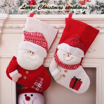 גרב חג המולד גדול, חג המולד, גרביים אדום ולבן סרוגים הישנה של חג המולד, גרביים שקית הממתקים בשקית מתנה לילדים, מתנה תיק