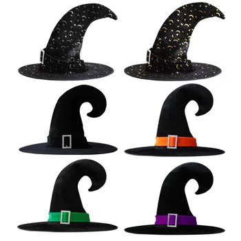 המכשפה כובע ליל כל הקדושים לילדים, למבוגרים כדור להתלבש עיצוב זהב קטיפה פינה כובע לילית ליל כל הקדושים קישוטים הביתה
