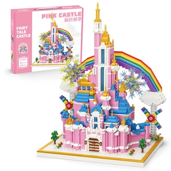 עולם אגדות מיקרו יהלומים בלוק חלום בענן ורוד נסיכה הטירה דגם לבנים צעצוע Nanobrick אוסף עבור בנות מתנות