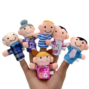 6PCS קריקטורה חיה המשפחה האצבע בובות קטיפה רכה צעצועים לשחק תפקיד לספר סיפור. בד בובות צעצועים חינוכיים לילדים מתנה