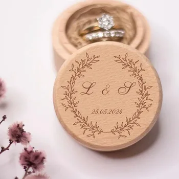 אישית טבעת אירוסין תיבת חתונה מיוחד מעץ קופסה של טבעת מותאמת אישית חקוק שמו תאריך קופסת תכשיטים מתנה ליום הנישואין