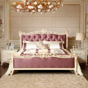 אירופה המיטה יוקרה מגולף מעץ מלא זוגי צרפתית החתונה הנסיכה וילה רהיטים בהתאמה אישית
