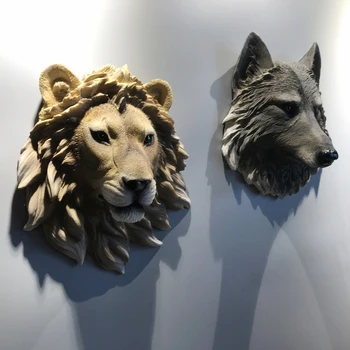 3D שרף אריה זאב, דוב, נמר ראש החיה בעל קיר מתלה פסל חיה Shapedat תלייה מתלה חיות הבר פסל קיר בעיצוב