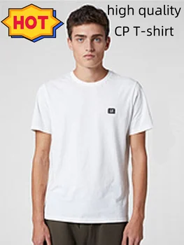 2023 הקיץ CP גברים חולצות כותנה טהורה Crewneck שרוול קצר טי תלמידים צעירים פשוט משוחרר חצי שרוול בצבע אחיד חולצת טי למעלה