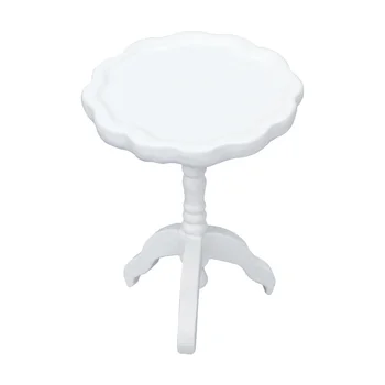 תחרה עגול קטן עיצוב שולחן 1:12 מיני בבית שולחן-עץ מיניאטורי רהיטים קפה לבן קישוט אביזרים דגם
