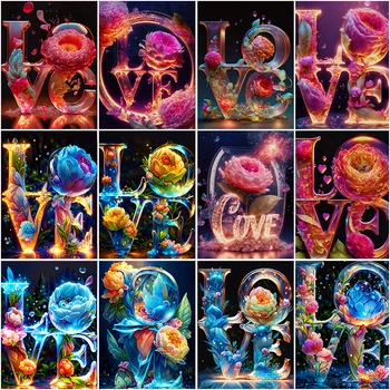פרח 5D פסיפס יהלום ציור אמנותי פרחים צבעוניים האלפבית נוף מלא יהלומים פסיפס DIY לחצות סטיץ עיצוב הבית