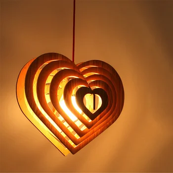אורות תליון מודרני עץ בצורת לב רומנטי תאורה מנורות חדר הול עץ טיפת מים מוצל תליית נברשות מסעדה