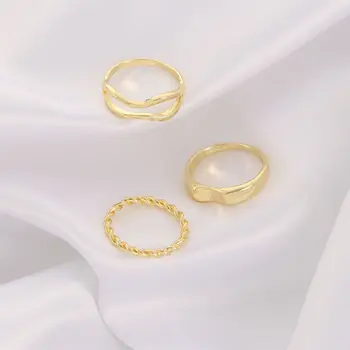 קוריאה 3Pcs/סט מתכת מעוותת זהב, צבע כסף וינטאג', טבעות להגדיר סדיר האצבע טבעת תכשיטי נשים