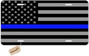 Amcove הרישוי קו כחול המשטרה דגל דקורטיביים הרכב הקדמית הרישוי,יהירות תווית מתכת מכונית הרישוי.