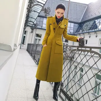 חורף נשים מעיל חם 2023 חדש קוריאני אופנה חליפת צווארון נוסעים סגנון Slim Fit אמצע אורך צמר מעיל ארוך נשים בגדים