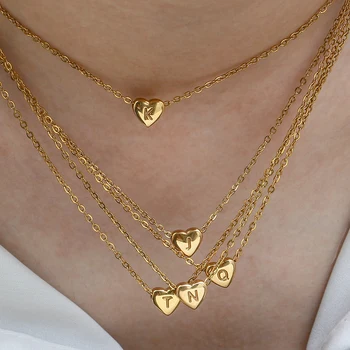 גבירותיי מינימליסטי קטן אוהב הראשונית Wome של שרשרת פלדה אל חלד מצופה זהב מיני הלב צורה מכתב תליון תכשיטים.