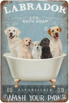 לברדור סבון אמבט לשטוף את הידיים שלך וינטג ' פח סימן כלבים מתנה אמבטיה עיצוב צלחת לוח מתכת פח סימן יום הולדת