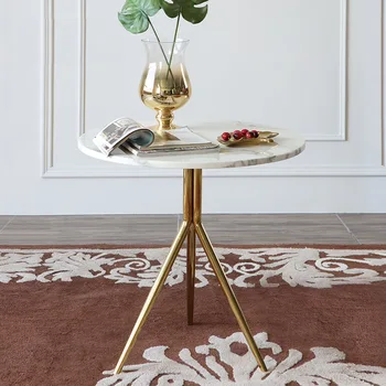 2023 פשוט נועדה השיש קפה שולחן נירוסטה מבריק זהב בסיס בסלון שולחן קפה מלון עגול שולחן תה