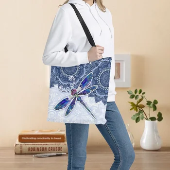 סגנון בוהו נשים טוטס בד שקית קניות כחול בוהמי שפירית עיצוב מזדמן נייד בנות תיקי Schoolbags אחסון