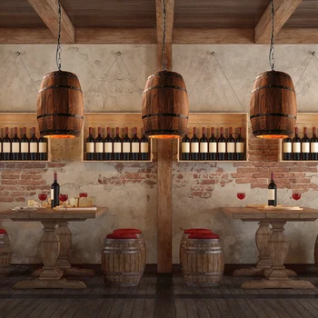 בציר סגנון תעשייתי נברשת יקב יצירתי מסעדת קישוט חבית יין האור מעץ מלא חבית נברשת