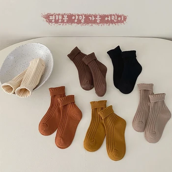 4Pairs/סט תוספות בסגנון קוריאני סתיו עבה חם גרביים לתינוק הנולד ילדה ילד גרביים לילדים, גרביים לתינוקות לחורף עבור 1-8Y
