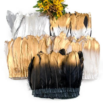 1M 2M הזהב נוצות אווז חתוך עבור DIY מלאכה מסיבת חתונה שמלה קרנבל סרט בגדים קיר בעיצוב Plumas אביזרים 15-20 ס 