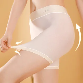 נשים מוצק צבע אמצע המותן קרח משי מתאגרף תחתונים בטיחות מכנסיים הגוף מגבש את חלקה נוחות דק בטן שאיפה