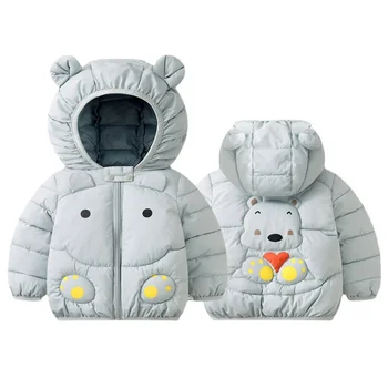 1-6T החורף בנות תינוק ילד בגדים, מעילים למטה כותנה קריקטורה עם ברדס ילדים ז ' קטים מקרית חליפת שלג סרבל תינוק תחפושת
