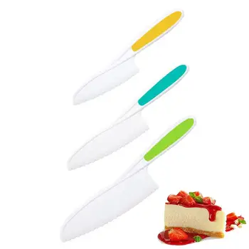 ילדים סט סכינים 3Pcs הבישול לילדים סכינים בטוח לשימוש אחיזה איתנה קצוות משוננים הפעוט סכין ילדים סכינים אמיתי בישול &