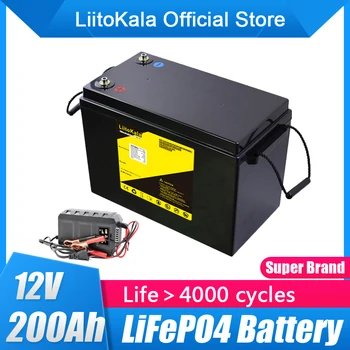 LiitoKala 12V סוללת LiFePO4 200Ah RV החניכים עמיד למים עגלת גולף סוללות 4000 מחזורים Off-Road Off-grid אנרגיה סולארית 150ABMS