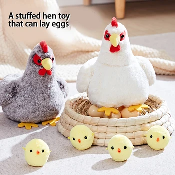 מדומה הנחת ביצה תרנגולת צעצוע קטיפה שר ונוגע הנחת ביצה תרנגולת קטיפה הנ בובה עוף צעצוע מתנה אינטראקטיבי צעצוע קטיפה