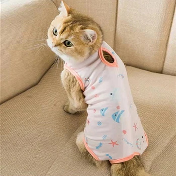 חתול קריקטורה הגמילה עיקור חליפה מודפסת אוברול אנטי-ללקק התאוששות ביגוד לאחר ניתוח כלב חתול בגדים, ציוד לחיות מחמד