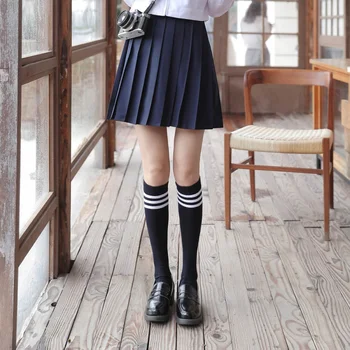 בסגנון יפני נשים גרביים ארוכות צינור ארוך באורך הברך, גרביים סתיו חורף JK שלושה ברים כותנה עגל גרביים אגידה גרביים T