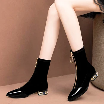 2023 חדש נשים של מגפי גומי נעלי נשים גרביים מגף נשים קרסול נעליים גרביים סתיו חורף יהלומים מלאכותיים העקב שחור