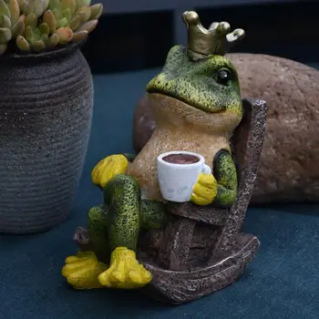 יצירתי צפרדע פסלון מציאותי דקורטיביים שרף בעלי חיים חמודים הכתר צפרדע פסל קישוט שולחן העבודה