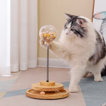 מצחיק רולר חתול צעצוע עץ לעקוב אחר כדורי מסתובב על חתול,קפיץ דולפים, אוכל, צעצוע,צעצועים אינטראקטיביים חתולים,מתנות עבור חיית המחמד